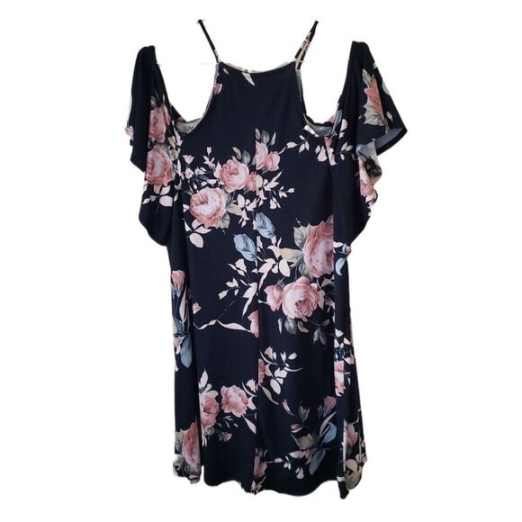 🌸First Love Black Floral Cold Shoulder Dress - Picture 4 of 6